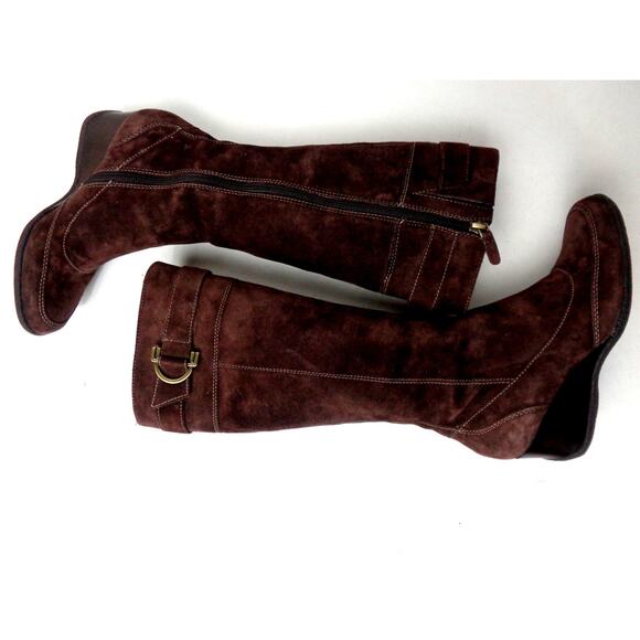 CIRCA JOAN & DAVID Tonia 6M Brown Suede Leather Wedge Heel Knee Zipper Boots - Picture 4 of 7